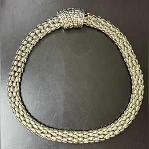 Mid-Century Modern SILVER TONE 18”CHUNKY Mesh ROPE NECKLACE MAGNETIC CLASP